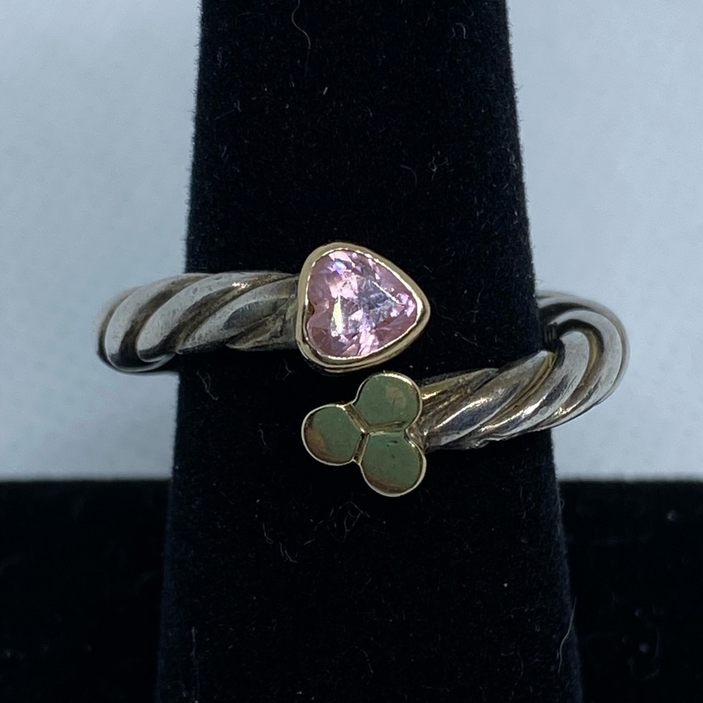 Sterling Silver Rope Band with Pink Topaz Stone and Gold Details